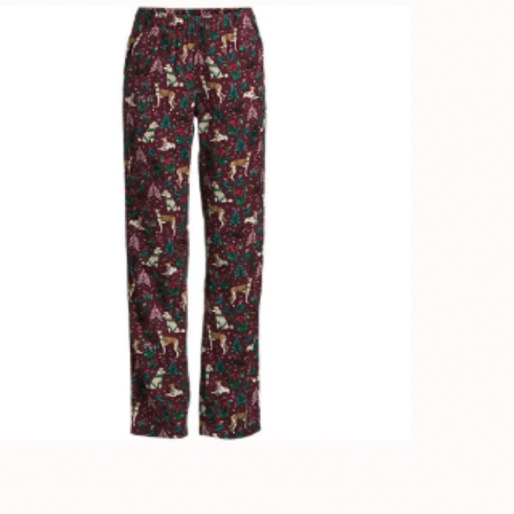 Lands End Bundle Flannel Pajamas Women’s Tall Small Rich Burgundy Holiday Hounds - Picture 3 of 15